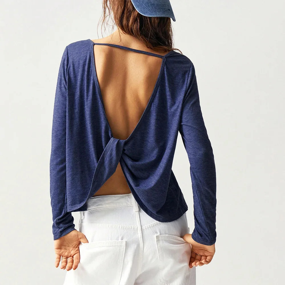 Backless Long-sleeve T-shirt