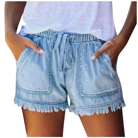 Elastic Waisted Denim Shorts