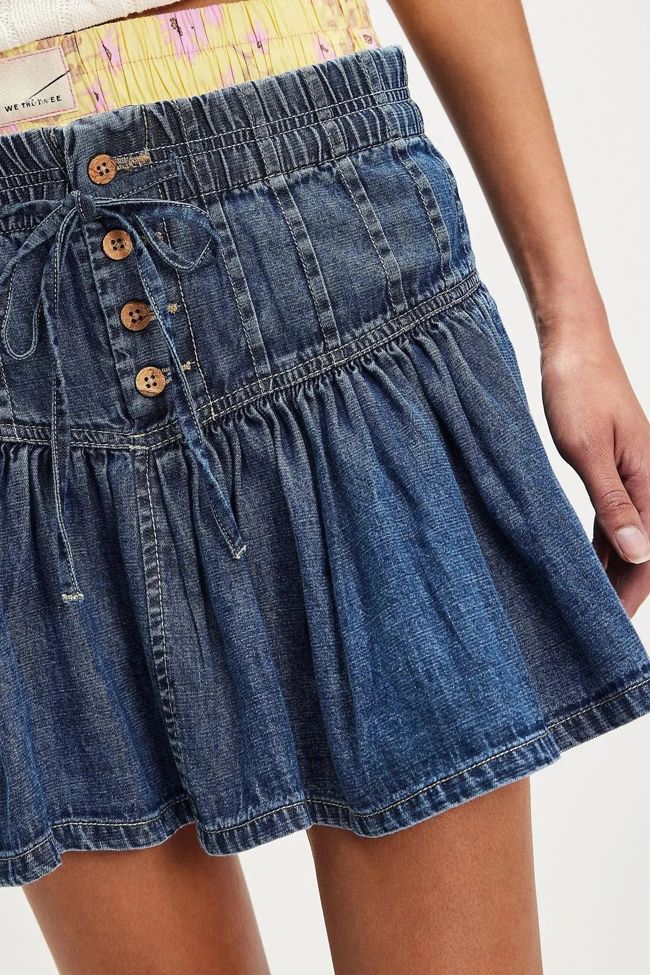 Denim Pleated Mini Skirt