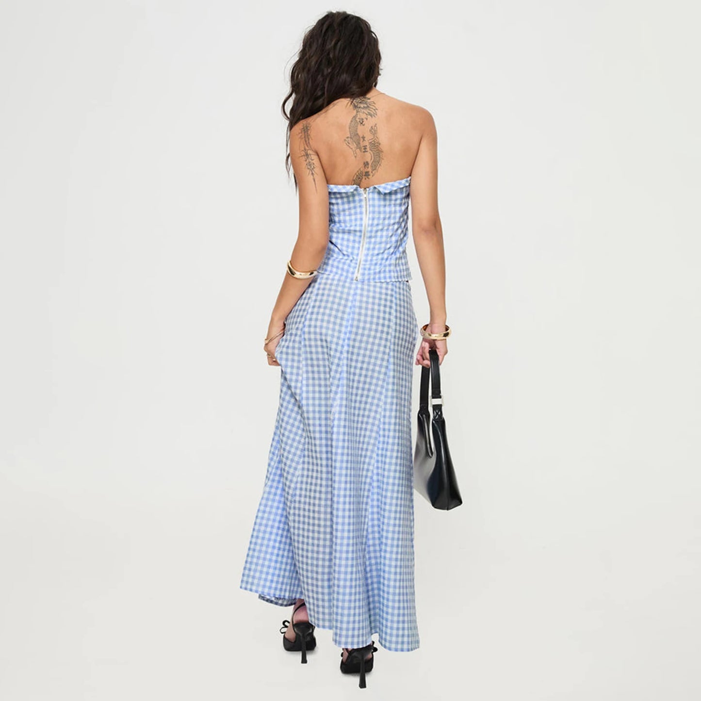 Plaid Maxi Skirt Set Crop Tops