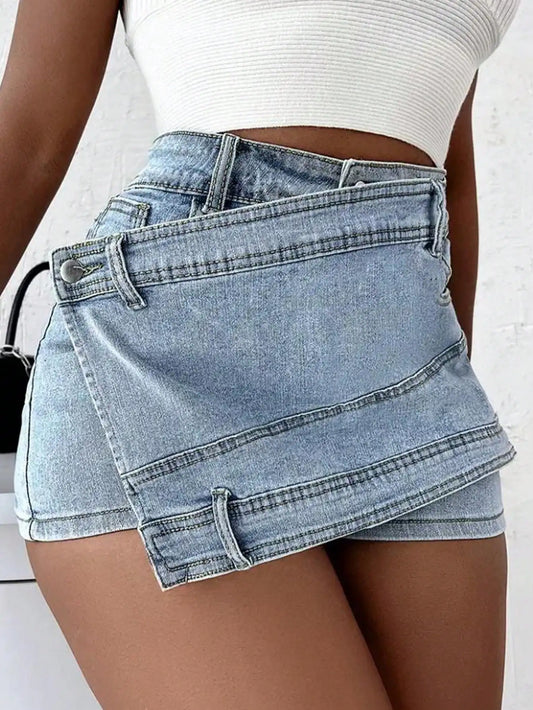 Wrap Cargo Denim Mini Shorts