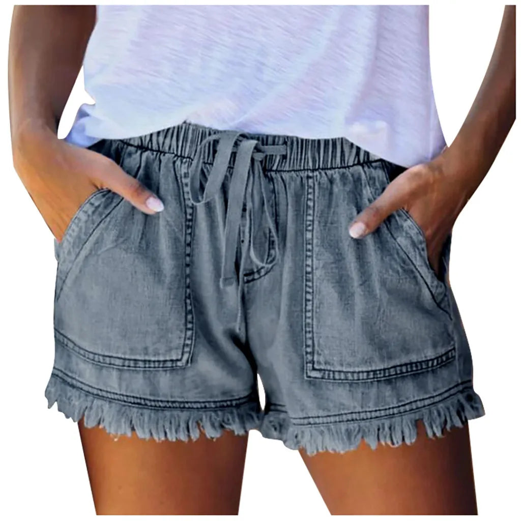 Elastic Waisted Denim Shorts