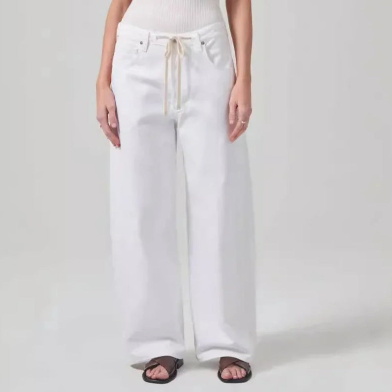 Wide-Leg Pullstring Jeans