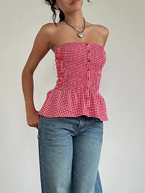 Strapless Ruffle Hem Crop Top