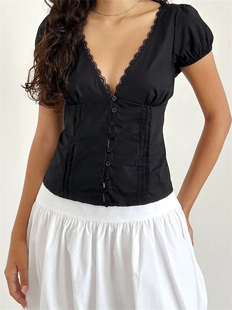 Trim Buton Up Shirt  Tops