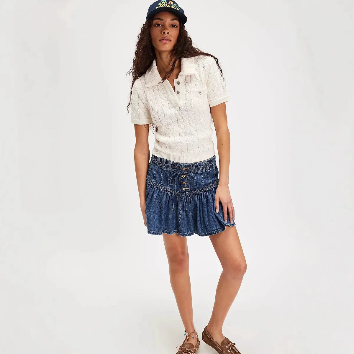 Denim Pleated Mini Skirt