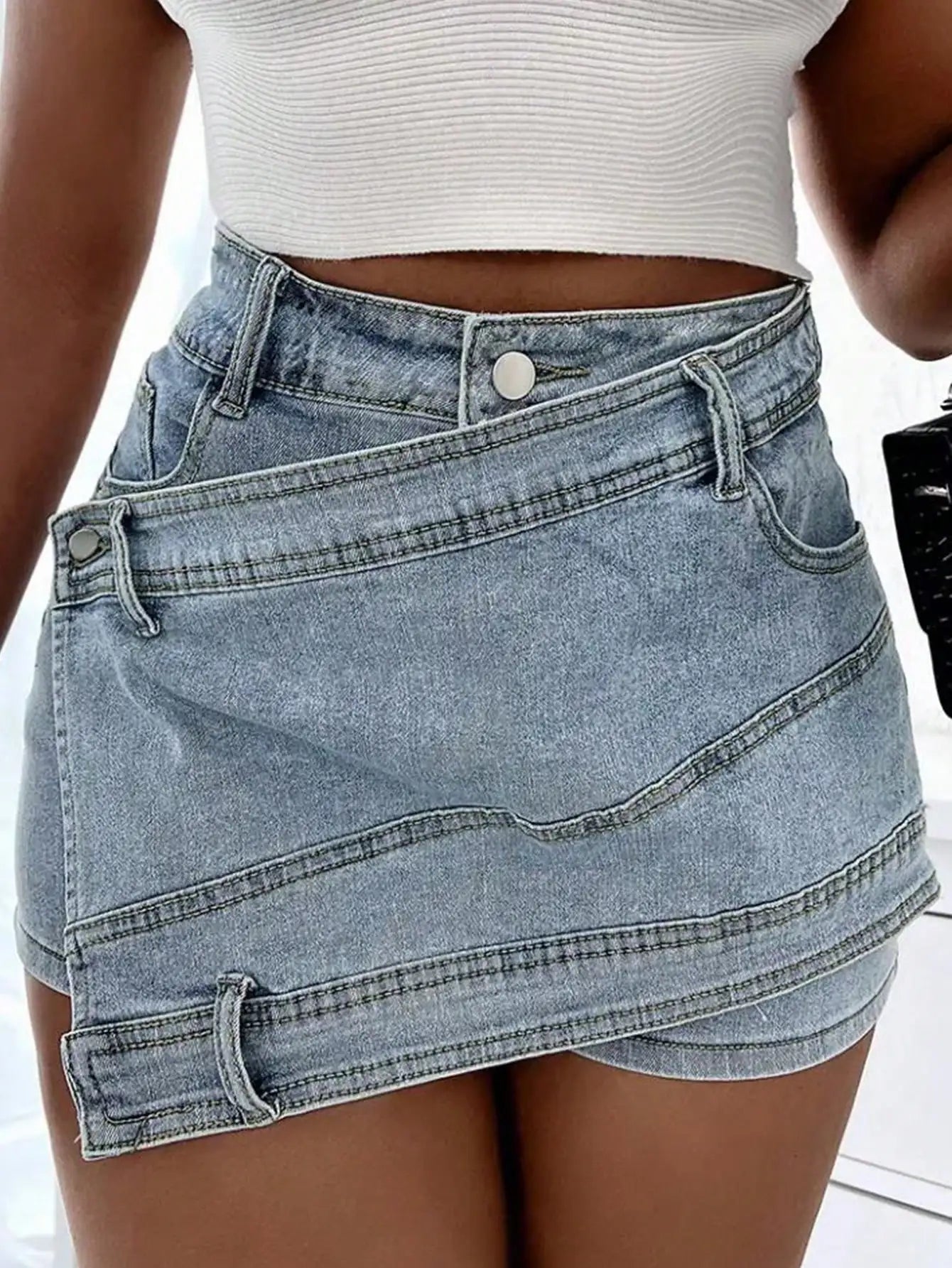 Wrap Cargo Denim Mini Shorts