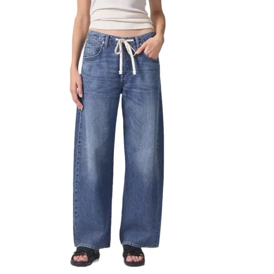 Wide-Leg Pullstring Jeans