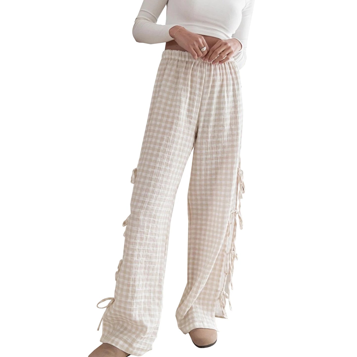 Wide-Leg Side Tie-Up pants