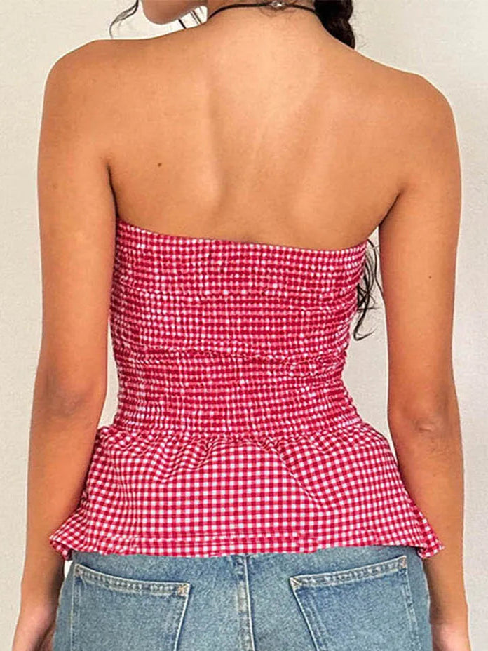 Strapless Ruffle Hem Crop Top