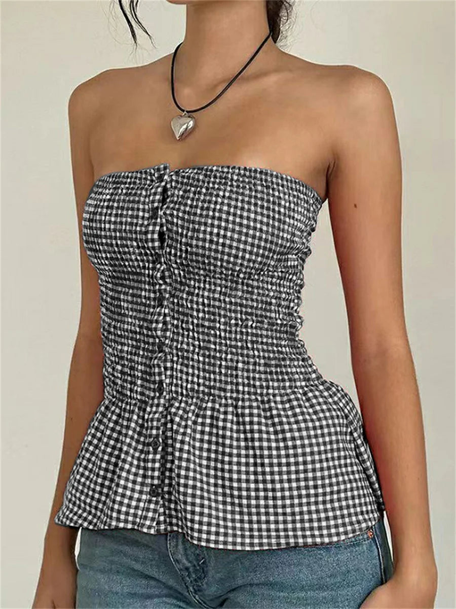 Strapless Ruffle Hem Crop Top