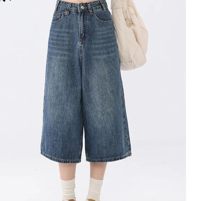 Wide Leg Jeans  Denim Short