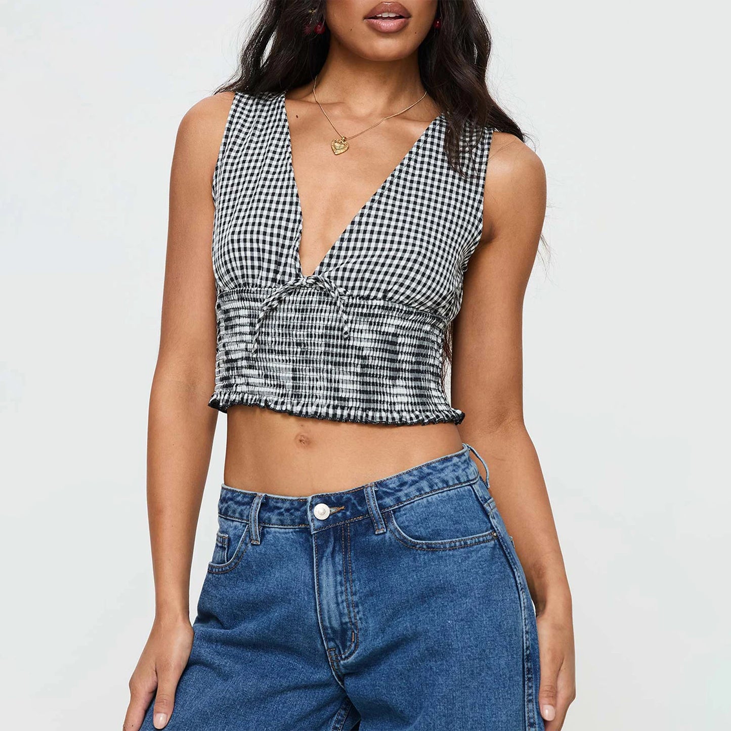 Gingham Crop Tank Tops