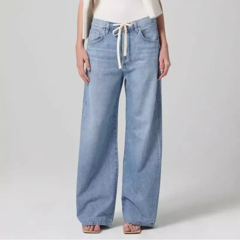Wide-Leg Pullstring Jeans