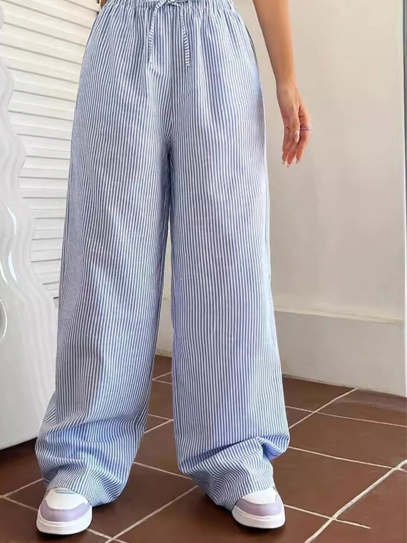 Striped Drawstring Long Pants