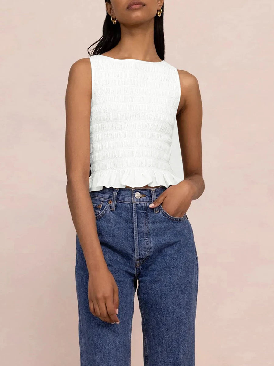 Shirred Ruffle Tank Top