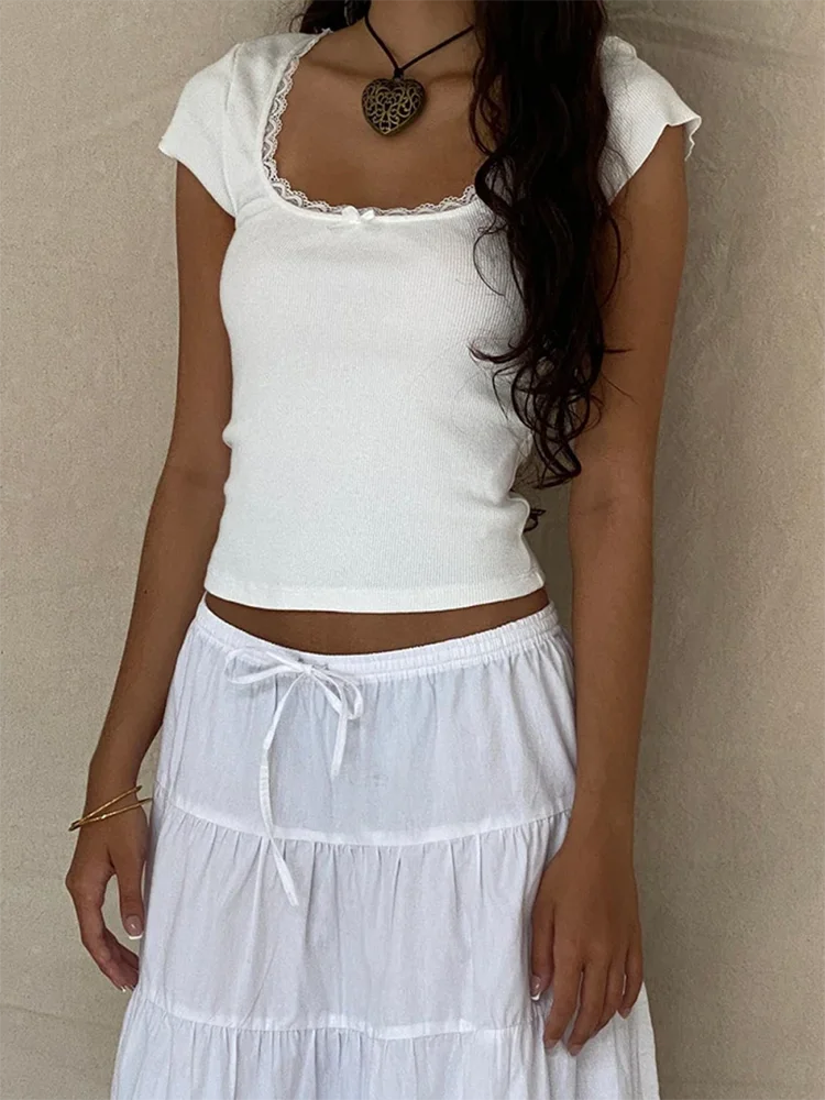 Lace Trim Knitted Crop Top