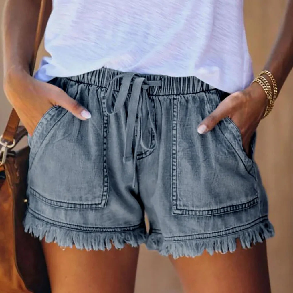 Elastic Waisted Denim Shorts