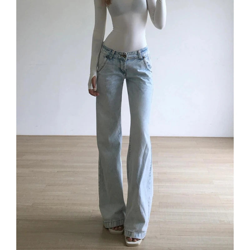 Wide Leg Denim Low Rise Jeans