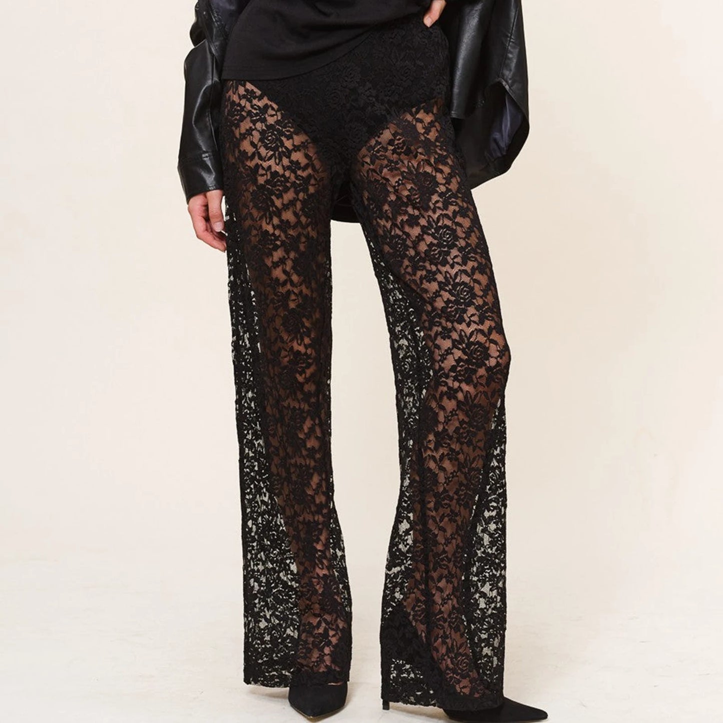 sheer Mesh Wide Leg Pants