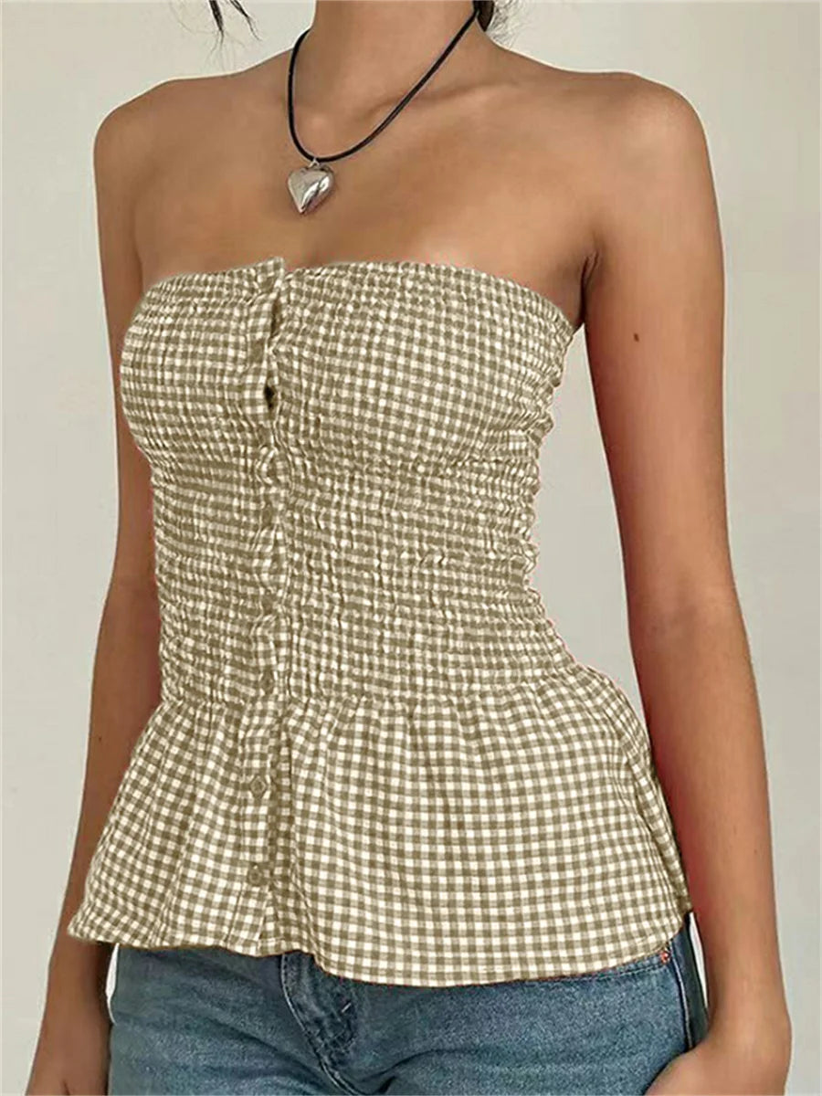 Strapless Ruffle Hem Crop Top