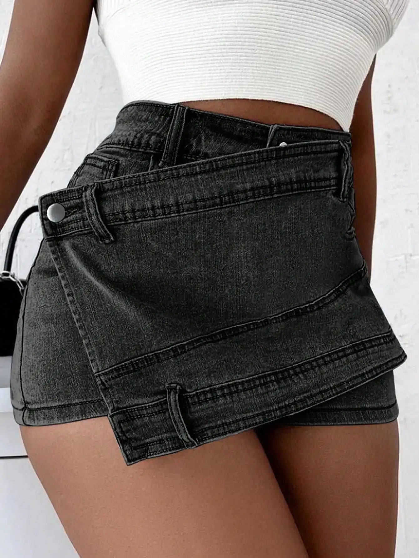 Wrap Cargo Denim Mini Shorts