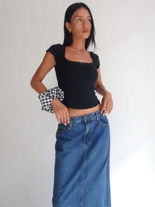 Lace Trim Knitted Crop Top