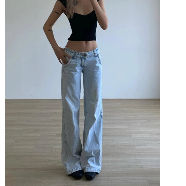 Wide Leg Denim Low Rise Jeans