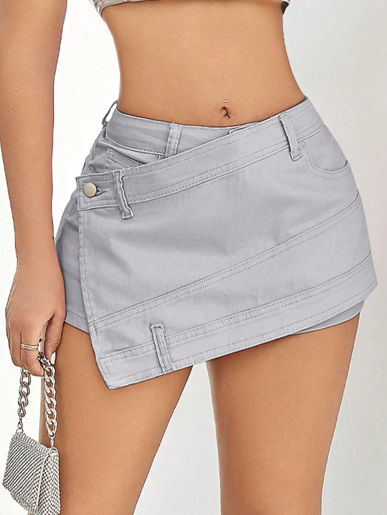 Wrap Cargo Denim Mini Shorts