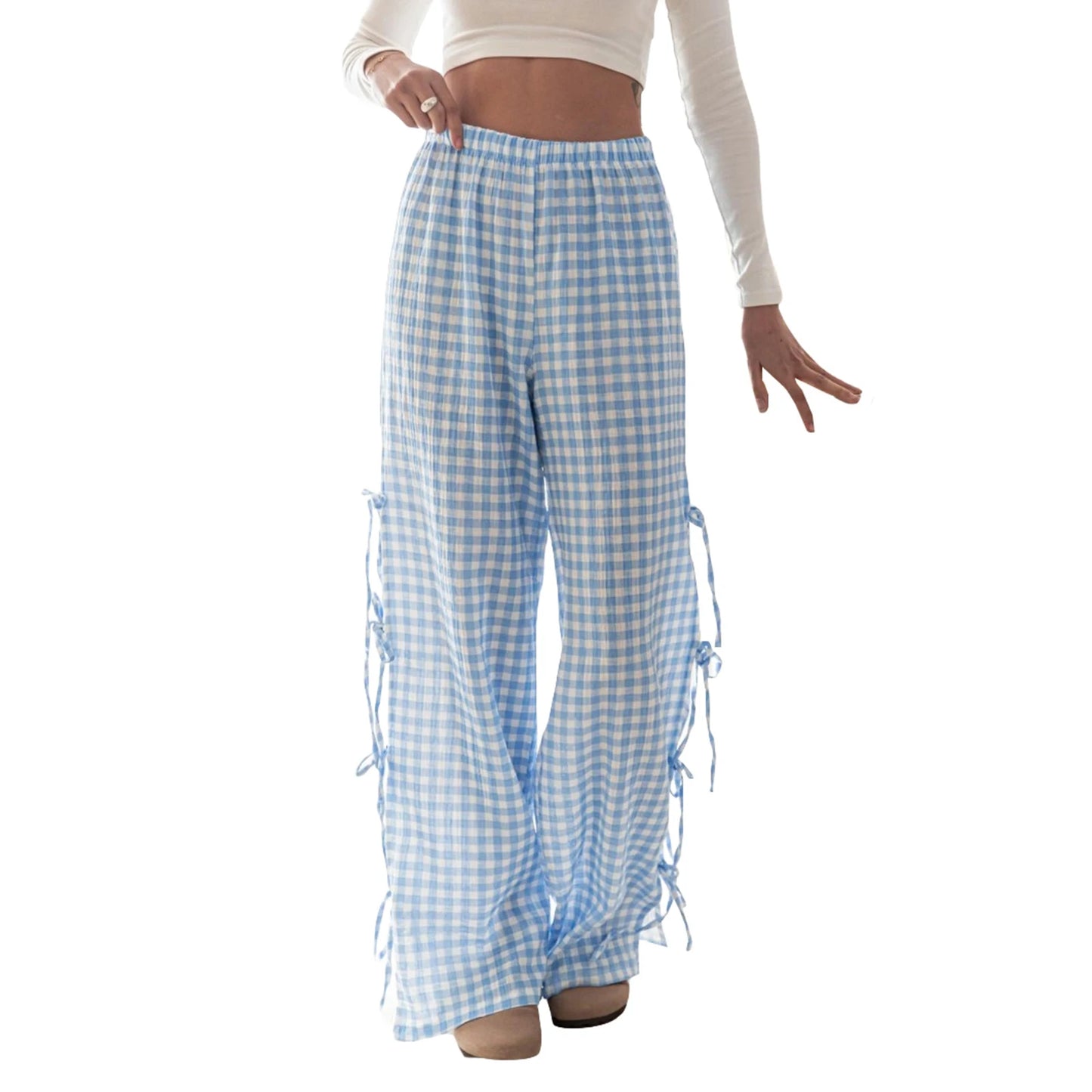 Wide-Leg Side Tie-Up pants