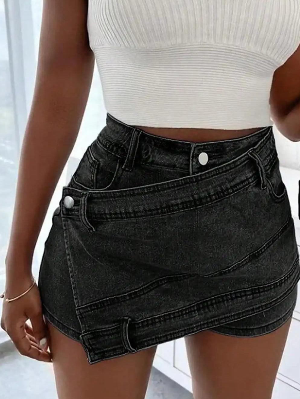 Wrap Cargo Denim Mini Shorts