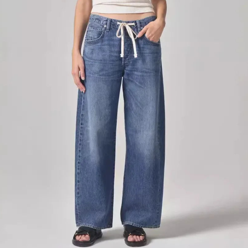 Wide-Leg Pullstring Jeans
