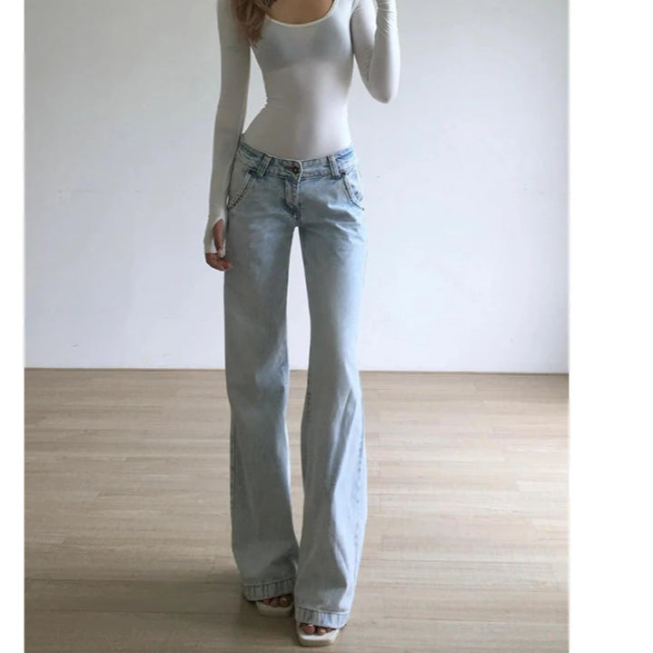 Wide Leg Denim Low Rise Jeans