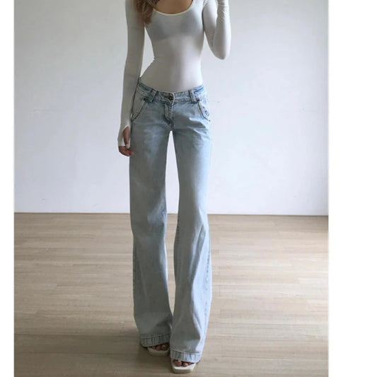 Wide Leg Denim Low Rise Jeans