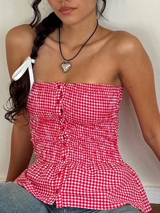 Strapless Ruffle Hem Crop Top