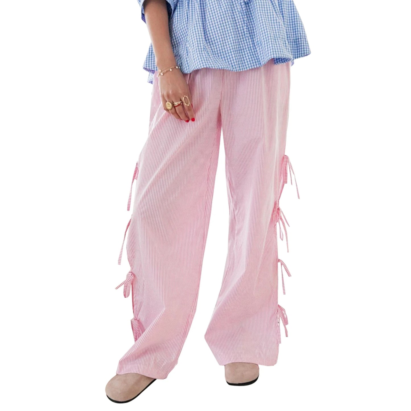 Wide-Leg Side Tie-Up pants