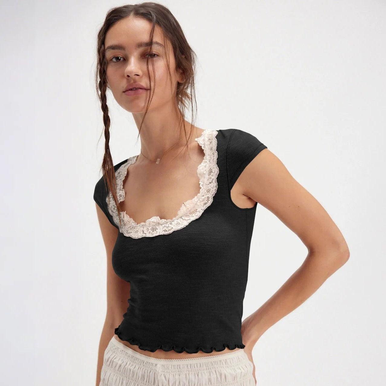 Lace Shoulder T-shirt