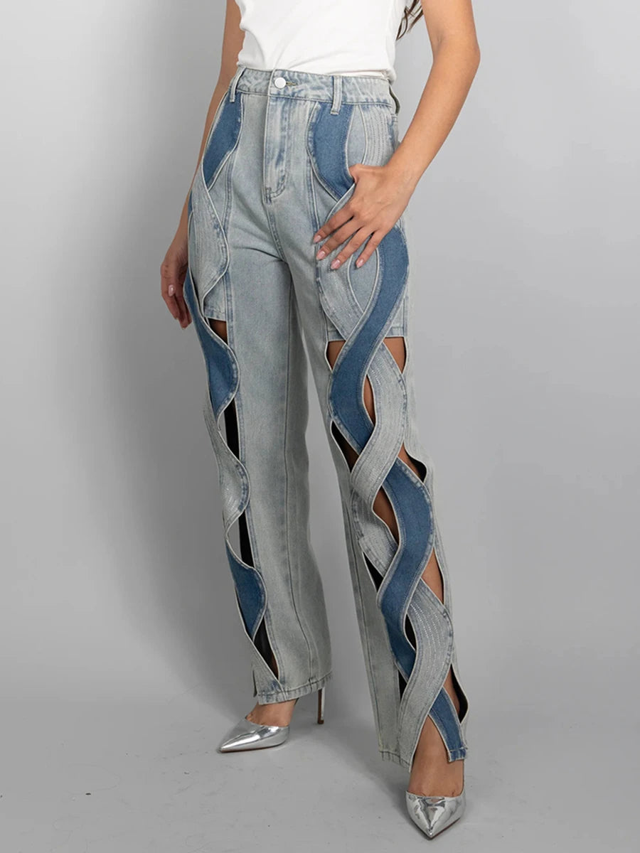 Hollow Out Denim Jeans