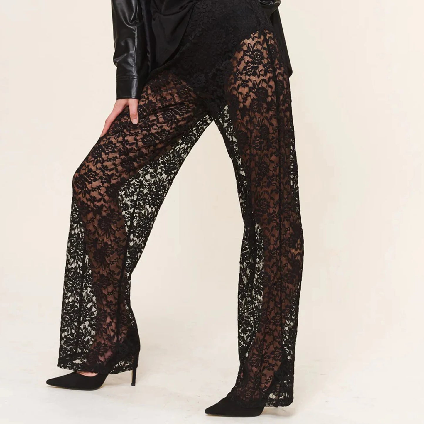 sheer Mesh Wide Leg Pants