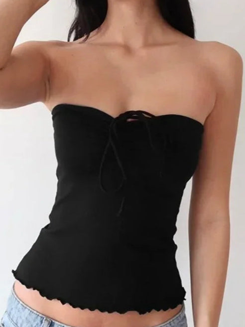 Lace Up Neck Sleeveless Top