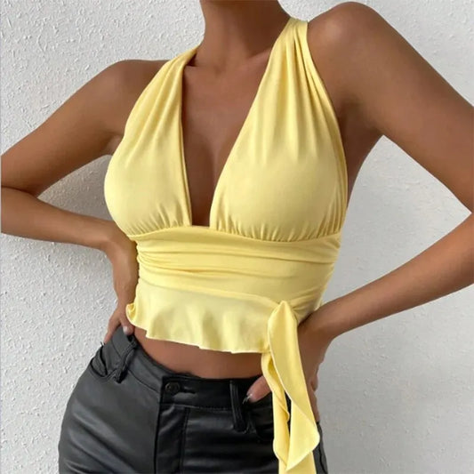 Deep V-neck Pleated Top