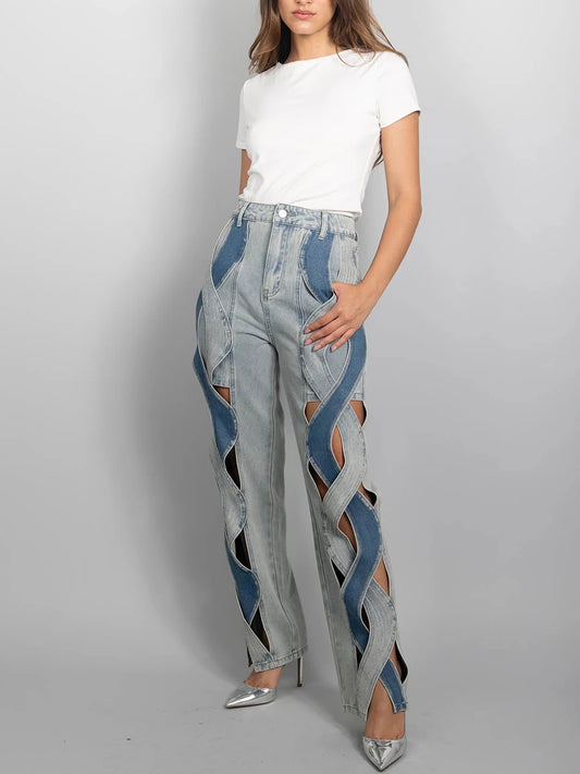 Hollow Out Denim Jeans