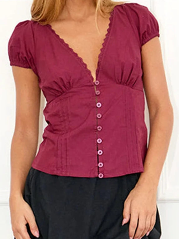 Trim Buton Up Shirt  Tops