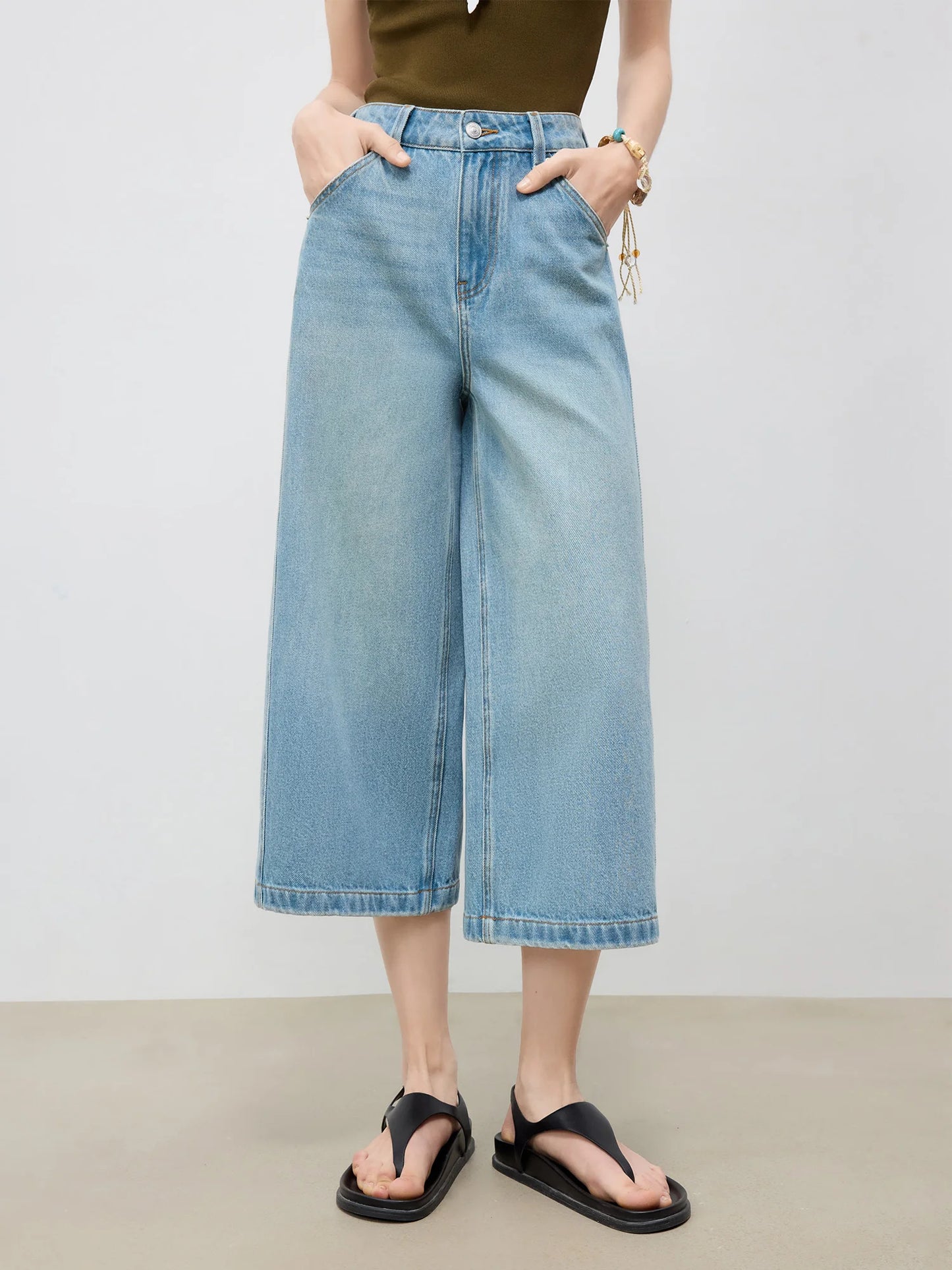Wide-leg Mid-calf Jeans