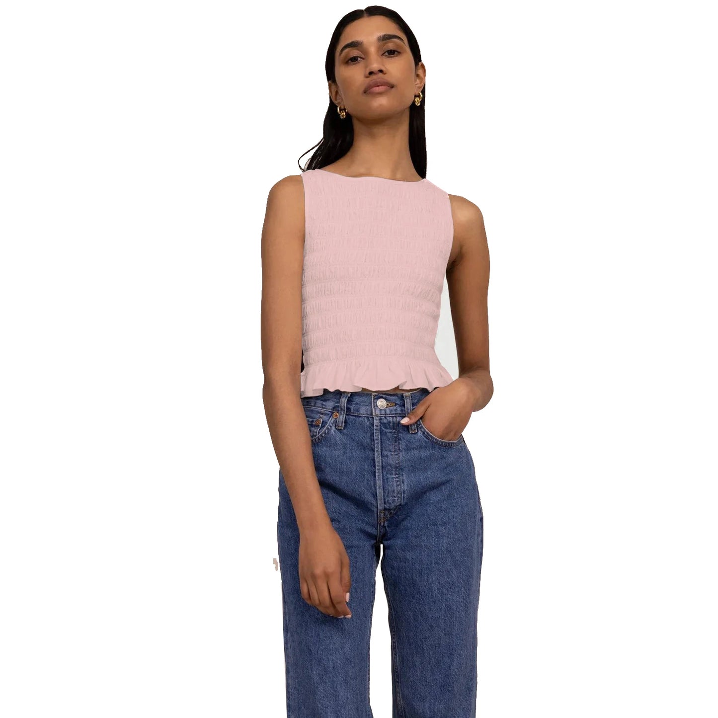 Shirred Ruffle Tank Top