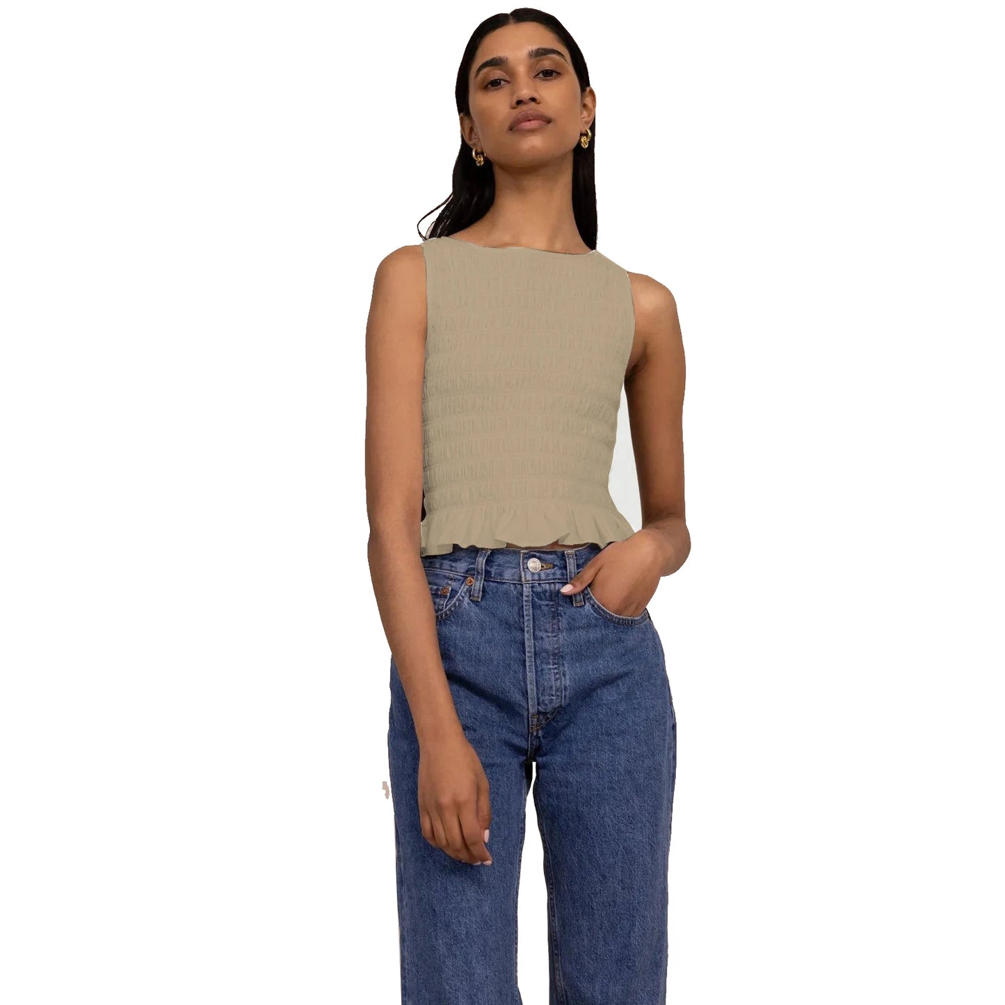 Shirred Ruffle Tank Top