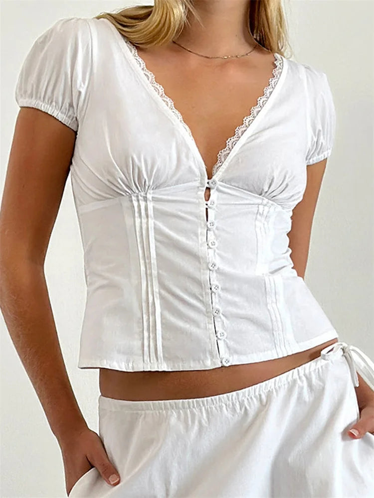 Trim Buton Up Shirt  Tops