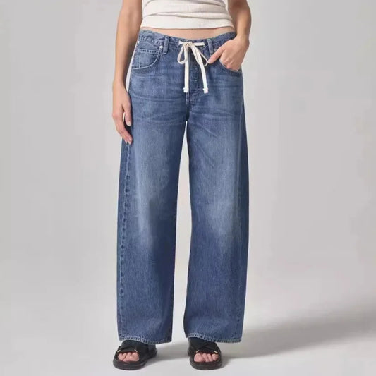 Wide-Leg Pullstring Jeans