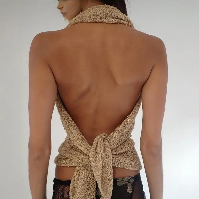 Gold Knitted Backless Top
